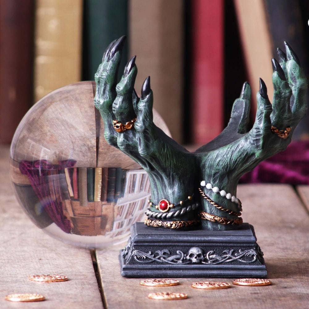 Green witch hands sphere holder Tarot decoration